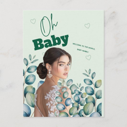 Oh Baby Eucalyptus Leaves  Baby Shower ポストカード (正面)