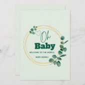 Oh Baby Eucalyptus Leaves  Baby Shower 招待状 (正面/裏面)