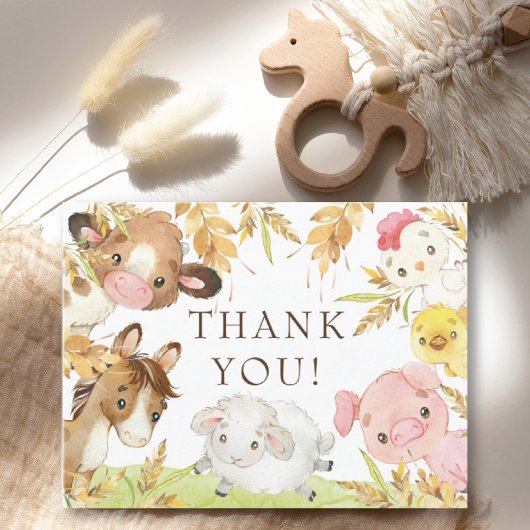Oh Baby Farm Animals Baby Shower Thank You  ポストカード