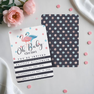Oh Baby Girl - Boy Flamingo Baby Shower招待状 招待状