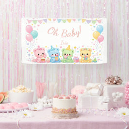 Oh Baby Girl Cute Bunny Pastel Baby Shower 横断幕