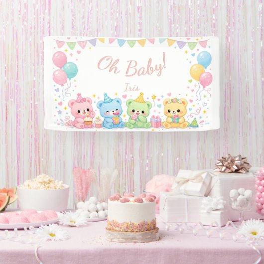 Oh Baby Girl Cute Bunny Pastel Baby Shower 横断幕 (パーティー)