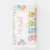 Oh Baby Girl Cute Bunny Pastel Baby Shower 横断幕 (縦)