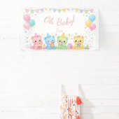 Oh Baby Girl Cute Bunny Pastel Baby Shower 横断幕 (インサイチュ)