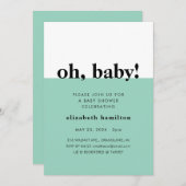 Oh Baby! Green and White Baby Shower Invitation 招待状 (正面/裏面)