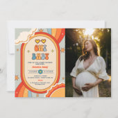 Oh Baby Groovy Retro Rainbow Baby Shower写真 招待状 (正面)