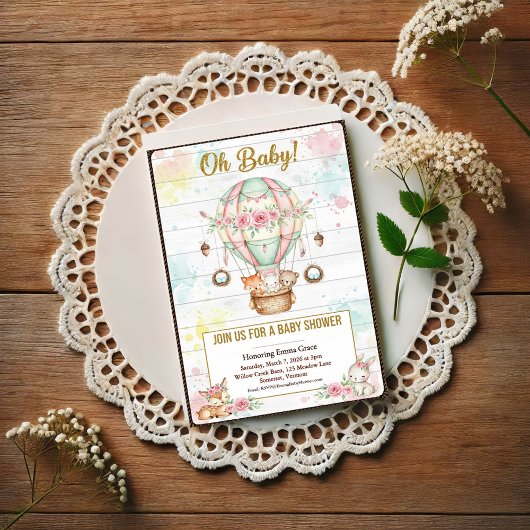 Oh Baby Hot Air Balloon Baby Shower Invitation ポストカード