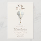 Oh Baby Hot Air Balloon Blue Boy Baby Shower 招待状 (正面)