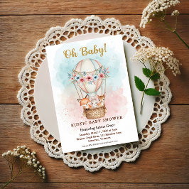 Oh Baby Hot Air Balloon Floral Invitation ポストカード