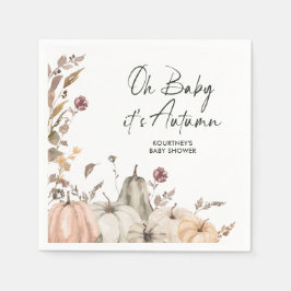 「Oh Baby It's Autumn」秋のかぼちゃのベビーシャワー スタンダードカクテルナプキン