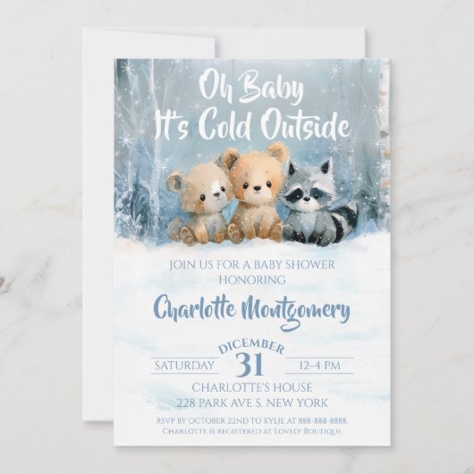 Oh Baby its cold outside Blue Baby Shower 招待状 (正面)