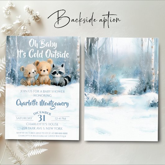 Oh Baby its cold outside Blue Baby Shower 招待状
