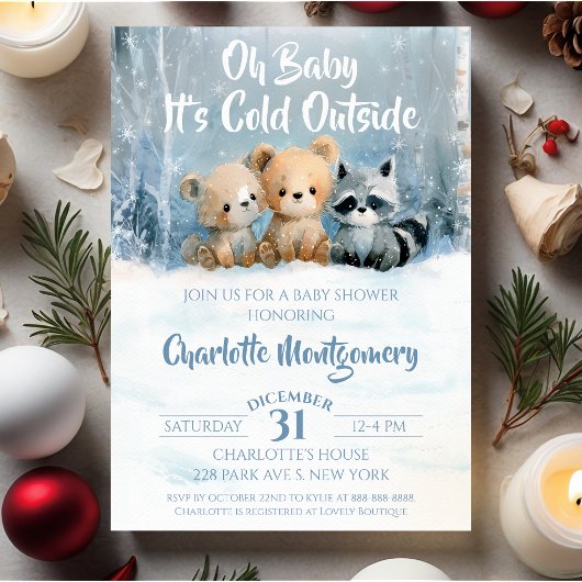 Oh Baby its cold outside Blue Baby Shower 招待状