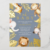 Oh Baby Jungle Baby Shower フォイル招待状 箔招待状 (正面)