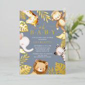Oh Baby Jungle Baby Shower フォイル招待状 箔招待状 (立ち正面)