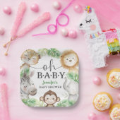 Oh Baby Jungle Baby Shower Safari Animals  ペーパープレート (パーティー)