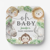 Oh Baby Jungle Baby Shower Safari Animals  ペーパープレート (正面)