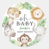 Oh Baby Jungle Baby Shower Safari Animals ラウンドシール (正面)