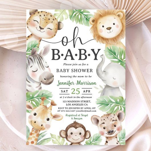 Oh Baby Jungle Baby Shower Safari Animals 招待状