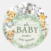 Oh Baby Jungle Safari Animals Baby Shower ラウンドシール (正面)