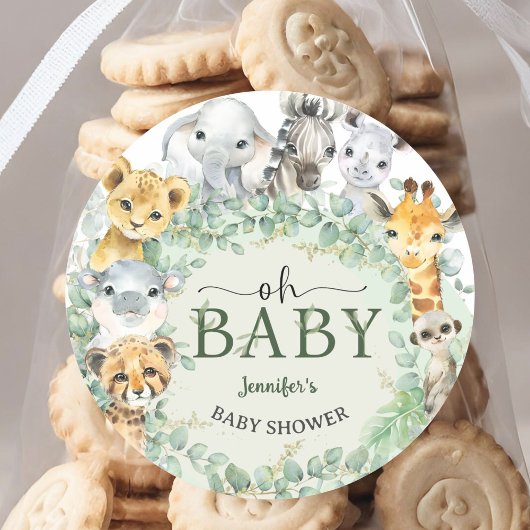 Oh Baby Jungle Safari Animals Baby Shower ラウンドシール