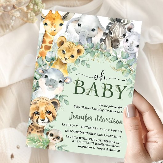 Oh Baby Jungle Safari Animals Baby Shower 招待状
