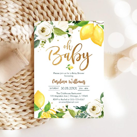 Oh Baby Lemon Floral Baby Shower Invitation 招待状