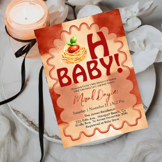 Oh Baby! Little Meatball Red Gingham Baby Shower 招待状