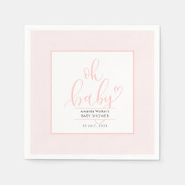 Oh Baby Minimal Elegant Pink Script Baby Shower  スタンダードカクテルナプキン