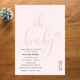 Oh Baby! Minimal Elegant Pink Script Baby Shower 招待状
