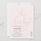 Oh Baby! Minimal Elegant Pink Script Baby Shower 招待状 (正面)