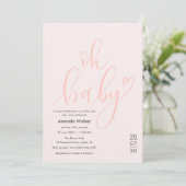 Oh Baby! Minimal Elegant Pink Script Baby Shower 招待状 (スタンド正面)