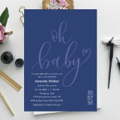Oh Baby! Minimal Typography Blue Baby Shower  招待状