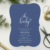 Oh Baby! Minimal Typography Blue Baby Shower 招待状