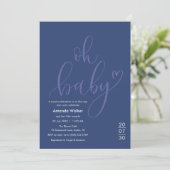Oh Baby! Minimal Typography Blue Baby Shower  招待状 (スタンド正面)