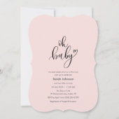 Oh Baby! Minimal Typography Pink Baby Shower 招待状 (正面)