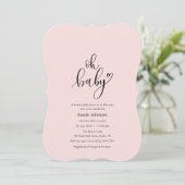 Oh Baby! Minimal Typography Pink Baby Shower 招待状 (スタンド正面)