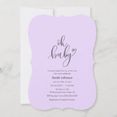 Oh Baby! Minimal Typography Purple Baby Shower 招待状 (正面)