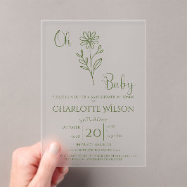 Oh Baby Minimalist Wildflower Baby Shower アクリル招待状