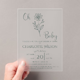 Oh Baby Minimalist Wildflower Baby Shower アクリル招待状