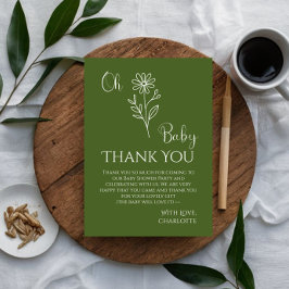 Oh Baby Minimalist Wildflower Baby Shower サンキューカード