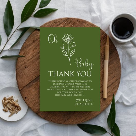 Oh Baby Minimalist Wildflower Baby Shower サンキューカード
