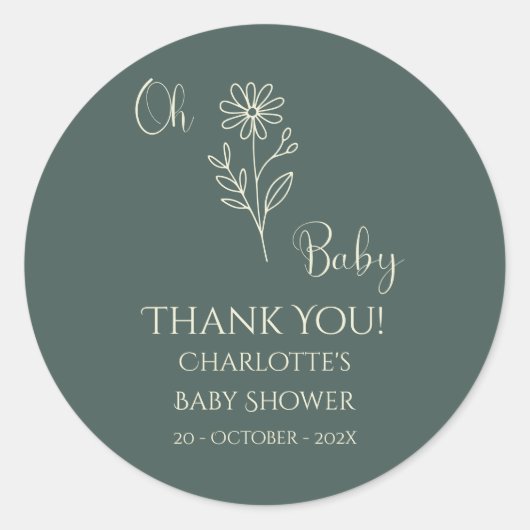 Oh Baby Minimalist Wildflower Baby Shower ラウンドシール (正面)