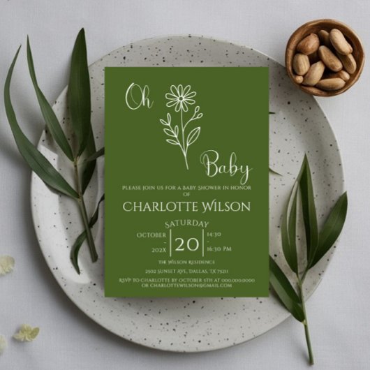 Oh Baby Minimalist Wildflower Baby Shower 招待状