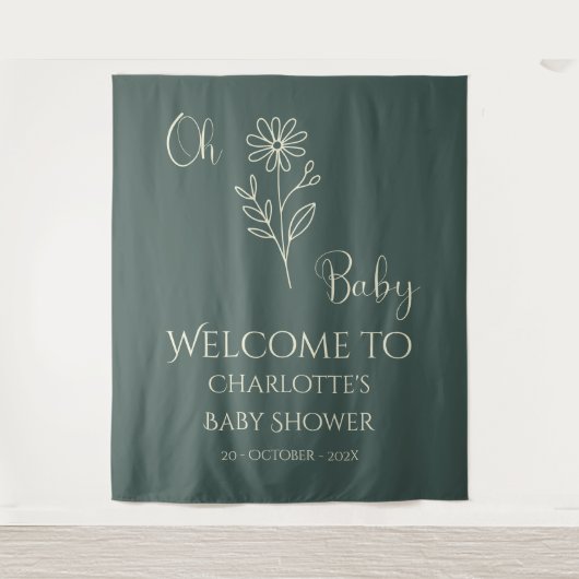 Oh Baby Minimalist Wildflower Baby Shower Backdrop タペストリー (正面)