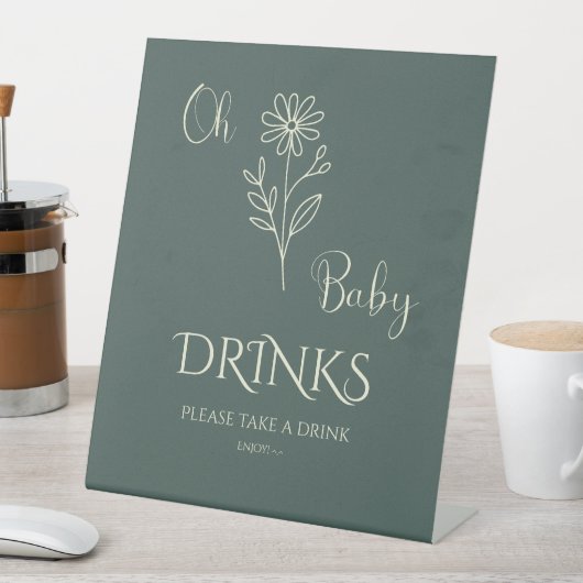 Oh Baby Minimalist Wildflower Baby Shower Drinks 台座サイン (インサイチュ)