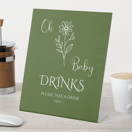 Oh Baby Minimalist Wildflower Baby Shower Drinks 台座サイン (インサイチュ)
