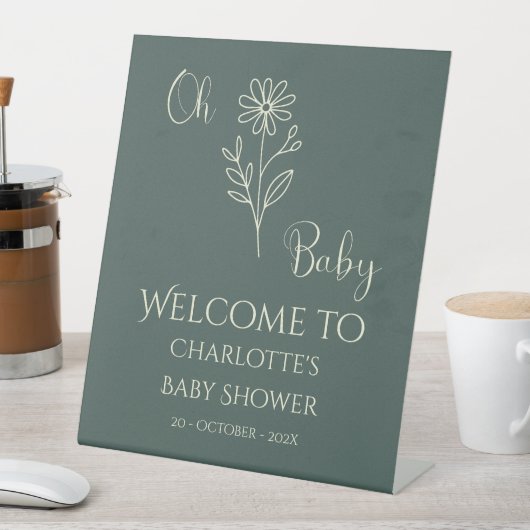 Oh Baby Minimalist Wildflower Baby Shower Welcome 台座サイン (インサイチュ)
