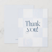 Oh Baby Modern Blue Checkered Baby Shower サンキューカード (正面/裏面)