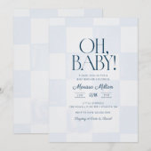 Oh Baby Modern Blue Checkered Baby Shower 招待状 (正面/裏面)